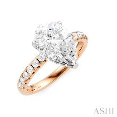 1/3 Ctw Pear Shape Round Cut Diamond Semi-Mount Engagement Ring in 14K Rose and White Gold