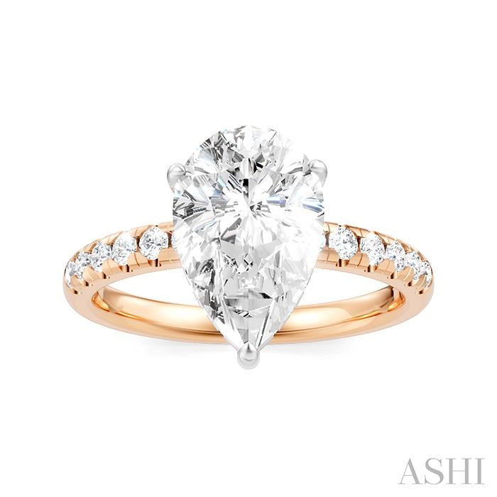 1/3 Ctw Pear Shape Round Cut Diamond Semi-Mount Engagement Ring in 14K Rose and White Gold