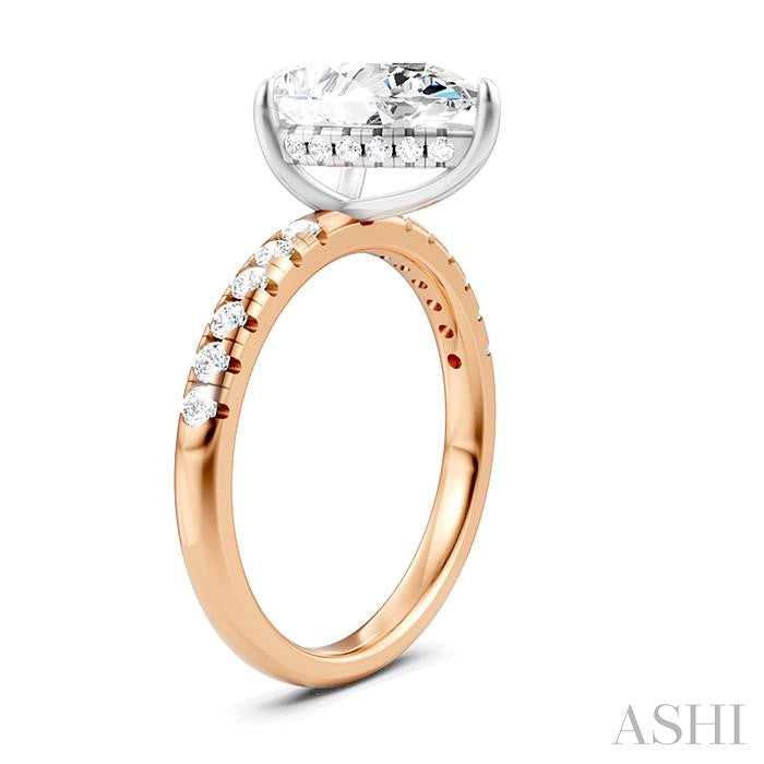 1/3 Ctw Pear Shape Round Cut Diamond Semi-Mount Engagement Ring in 14K Rose and White Gold