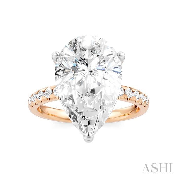 1/3 Ctw Pear Shape Round Cut Diamond Semi-Mount Engagement Ring in 14K Rose and White Gold