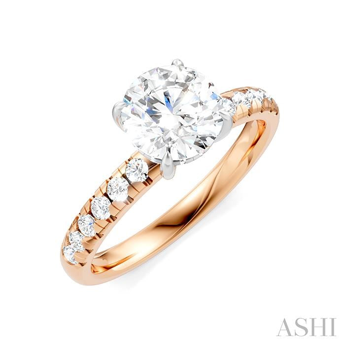 1/3 Ctw Circular Shape Round Cut Diamond Semi-Mount Engagement Ring in 14K Rose and White Gold