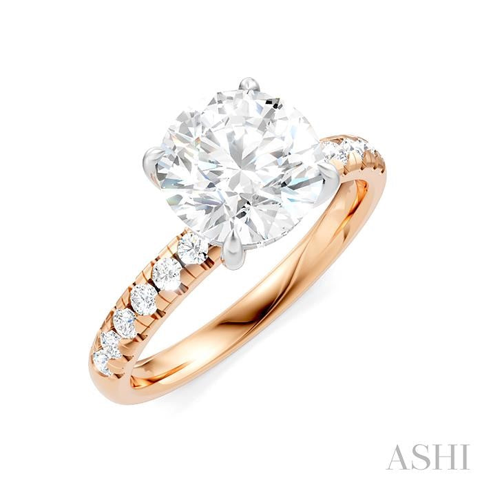 1/3 Ctw Circular Shape Round Cut Diamond Semi-Mount Engagement Ring in 14K Rose and White Gold