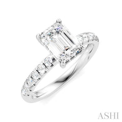 1/3 Ctw Emerald Shape Round Cut Diamond Semi-Mount Engagement Ring in 14K White Gold