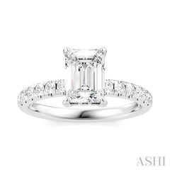 1/3 Ctw Emerald Shape Round Cut Diamond Semi-Mount Engagement Ring in 14K White Gold