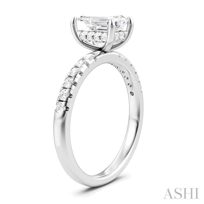 1/3 Ctw Emerald Shape Round Cut Diamond Semi-Mount Engagement Ring in 14K White Gold
