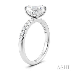 1/3 Ctw Emerald Shape Round Cut Diamond Semi-Mount Engagement Ring in 14K White Gold