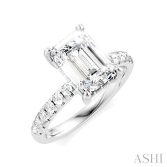 1/3 Ctw Emerald Shape Round Cut Diamond Semi-Mount Engagement Ring in 14K White Gold
