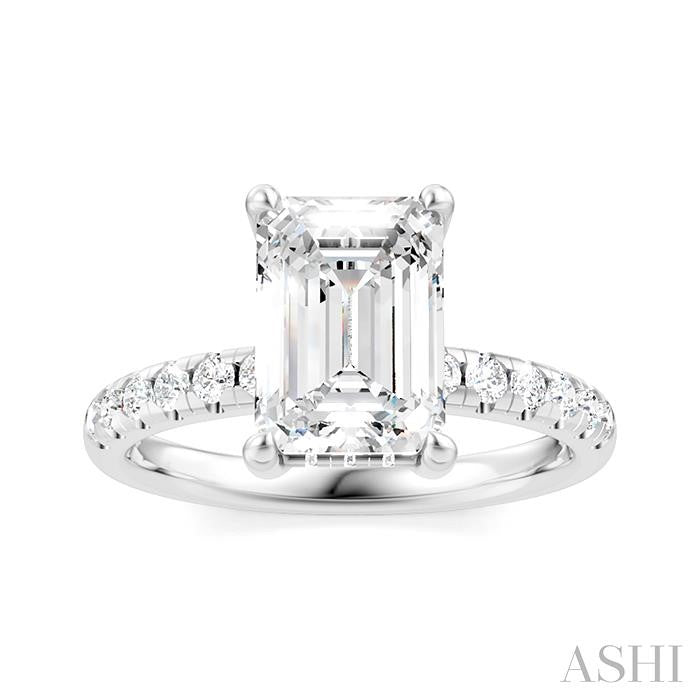 1/3 Ctw Emerald Shape Round Cut Diamond Semi-Mount Engagement Ring in 14K White Gold