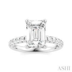 1/3 Ctw Emerald Shape Round Cut Diamond Semi-Mount Engagement Ring in 14K White Gold