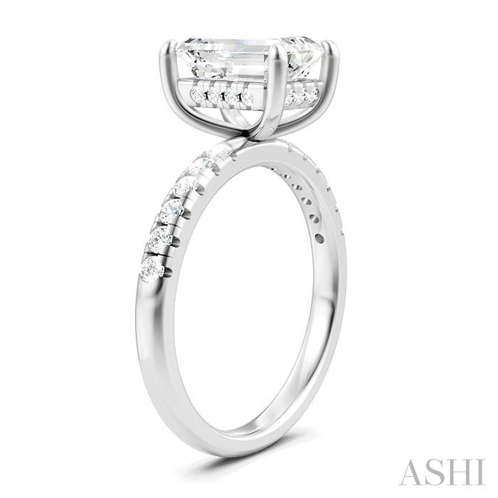 1/3 Ctw Emerald Shape Round Cut Diamond Semi-Mount Engagement Ring in 14K White Gold