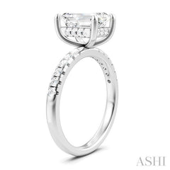 1/3 Ctw Emerald Shape Round Cut Diamond Semi-Mount Engagement Ring in 14K White Gold