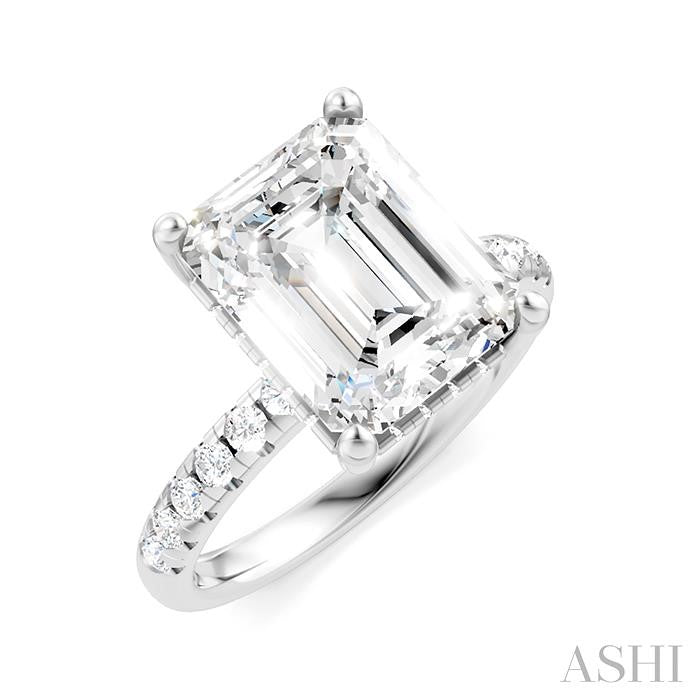 1/3 Ctw Emerald Shape Round Cut Diamond Semi-Mount Engagement Ring in 14K White Gold