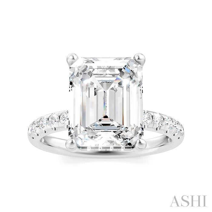 1/3 Ctw Emerald Shape Round Cut Diamond Semi-Mount Engagement Ring in 14K White Gold