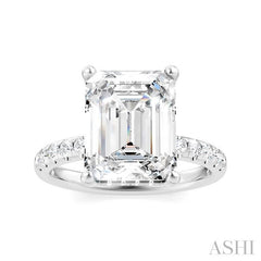 1/3 Ctw Emerald Shape Round Cut Diamond Semi-Mount Engagement Ring in 14K White Gold