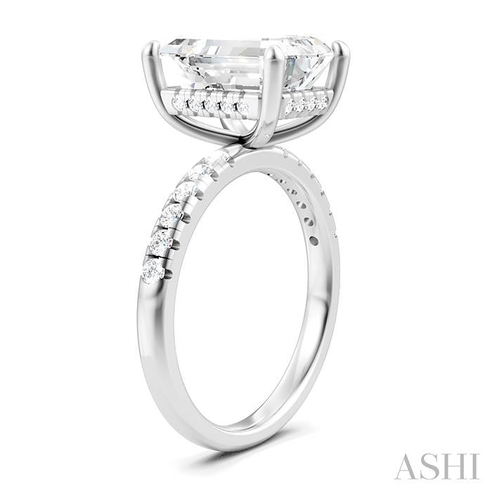 1/3 Ctw Emerald Shape Round Cut Diamond Semi-Mount Engagement Ring in 14K White Gold