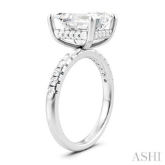 1/3 Ctw Emerald Shape Round Cut Diamond Semi-Mount Engagement Ring in 14K White Gold