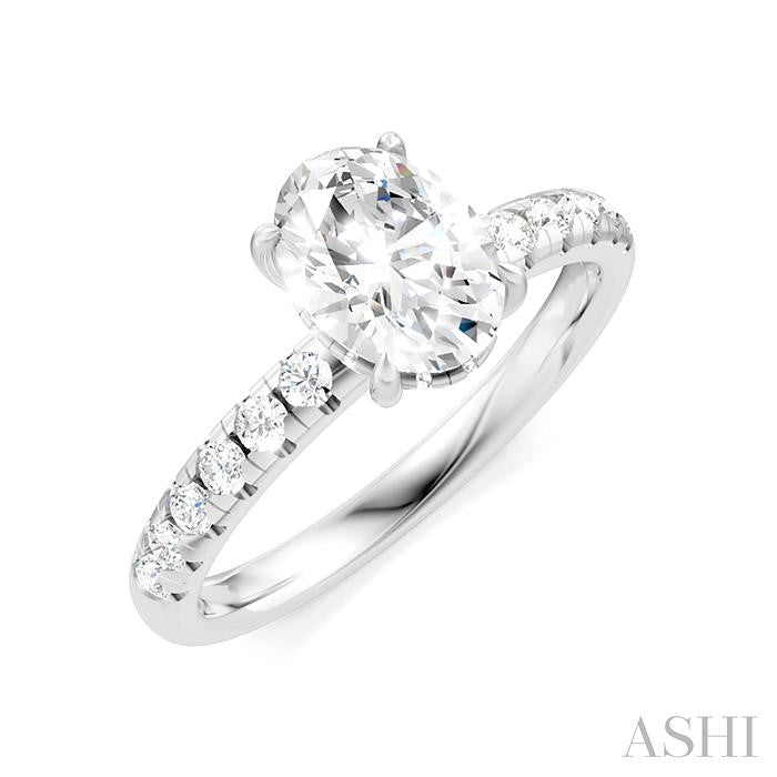 1/3 Ctw Oval Shape Round Cut Diamond Semi-Mount Engagement Ring in 14K White Gold