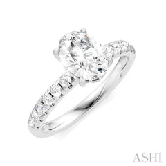 1/3 Ctw Oval Shape Round Cut Diamond Semi-Mount Engagement Ring in 14K White Gold
