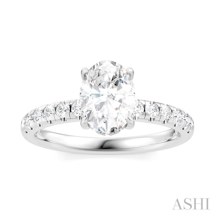 1/3 Ctw Oval Shape Round Cut Diamond Semi-Mount Engagement Ring in 14K White Gold