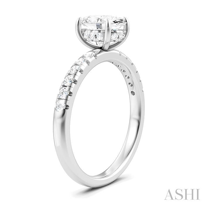 1/3 Ctw Oval Shape Round Cut Diamond Semi-Mount Engagement Ring in 14K White Gold