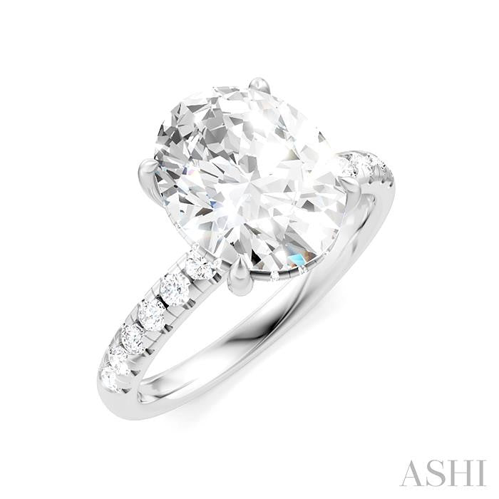 1/3 Ctw Oval Shape Round Cut Diamond Semi-Mount Engagement Ring in 14K White Gold