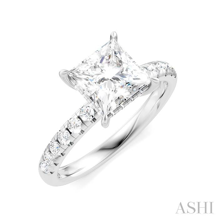 1/3 Ctw Princess Shape Round Cut Diamond Semi-Mount Engagement Ring in 14K White Gold
