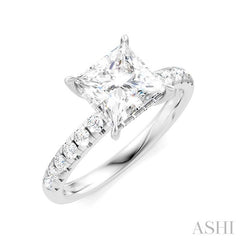 1/3 Ctw Princess Shape Round Cut Diamond Semi-Mount Engagement Ring in 14K White Gold