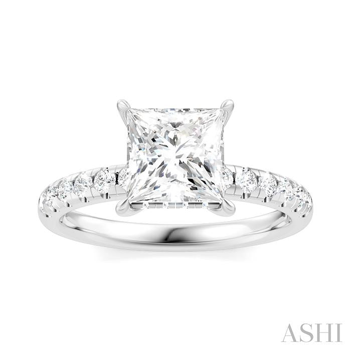 1/3 Ctw Princess Shape Round Cut Diamond Semi-Mount Engagement Ring in 14K White Gold