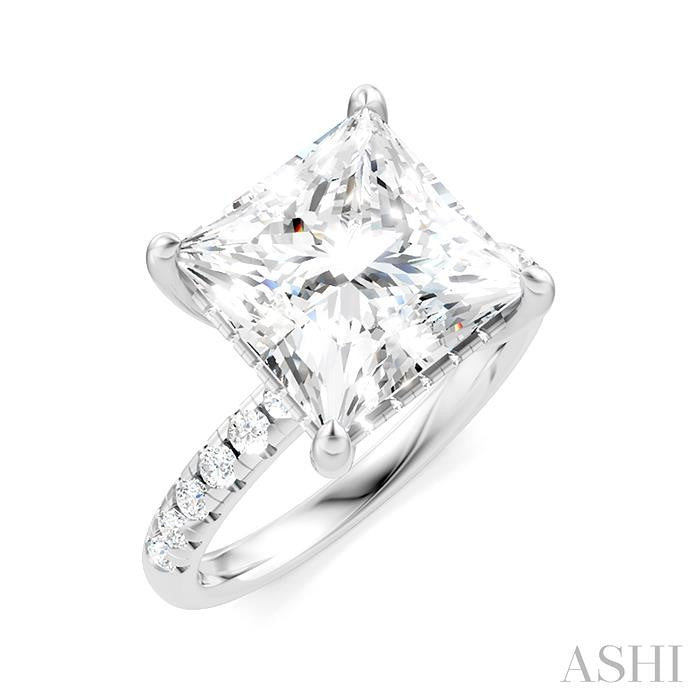 1/3 Ctw Princess Shape Round Cut Diamond Semi-Mount Engagement Ring in 14K White Gold