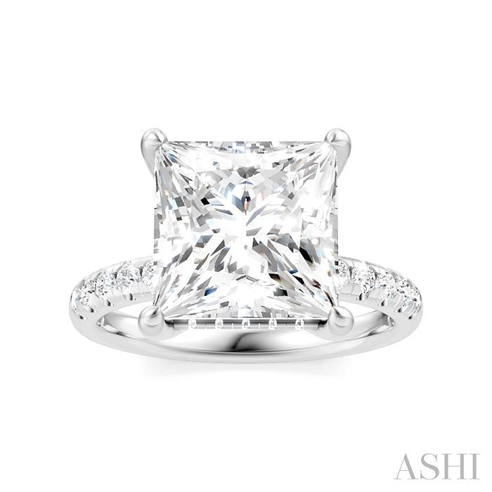 1/3 Ctw Princess Shape Round Cut Diamond Semi-Mount Engagement Ring in 14K White Gold