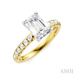1/3 Ctw Emerald Shape Round Cut Diamond Semi-Mount Engagement Ring in 14K Yellow and White Gold