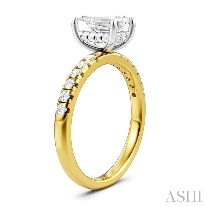1/3 Ctw Emerald Shape Round Cut Diamond Semi-Mount Engagement Ring in 14K Yellow and White Gold