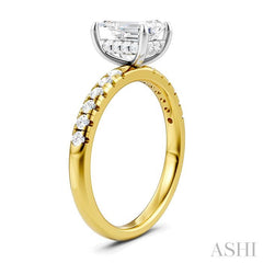 1/3 Ctw Emerald Shape Round Cut Diamond Semi-Mount Engagement Ring in 14K Yellow and White Gold