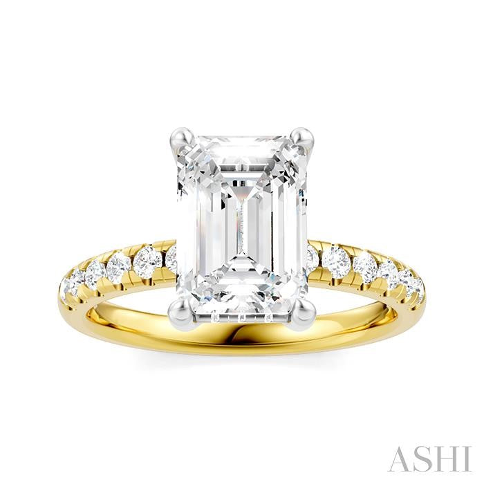 1/3 Ctw Emerald Shape Round Cut Diamond Semi-Mount Engagement Ring in 14K Yellow and White Gold