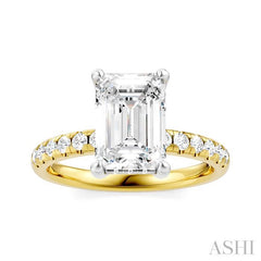 1/3 Ctw Emerald Shape Round Cut Diamond Semi-Mount Engagement Ring in 14K Yellow and White Gold