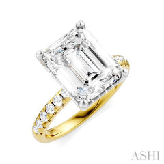 1/3 Ctw Emerald Shape Round Cut Diamond Semi-Mount Engagement Ring in 14K Yellow and White Gold
