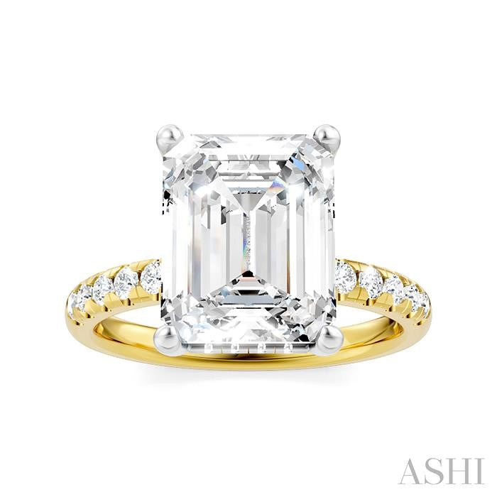 1/3 Ctw Emerald Shape Round Cut Diamond Semi-Mount Engagement Ring in 14K Yellow and White Gold