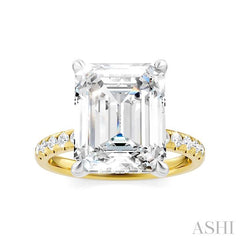 1/3 Ctw Emerald Shape Round Cut Diamond Semi-Mount Engagement Ring in 14K Yellow and White Gold