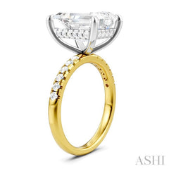 1/3 Ctw Emerald Shape Round Cut Diamond Semi-Mount Engagement Ring in 14K Yellow and White Gold