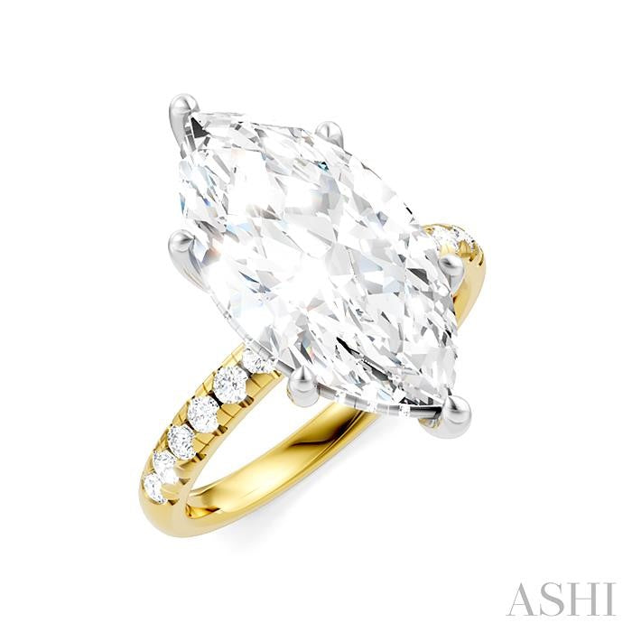 1/3 Ctw Marquise Shape Round Cut Diamond Semi-Mount Engagement Ring in 14K Yellow and White Gold