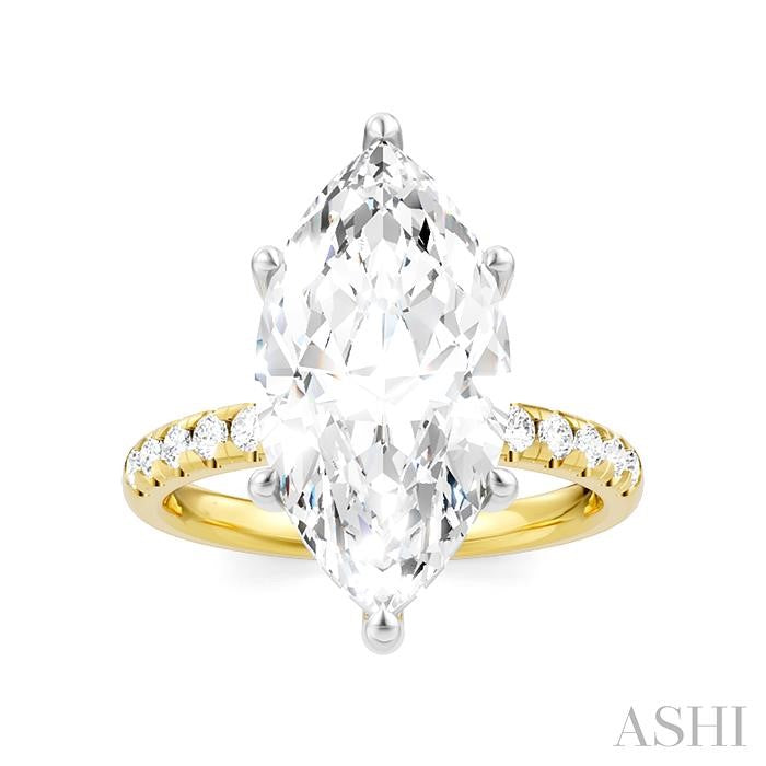1/3 Ctw Marquise Shape Round Cut Diamond Semi-Mount Engagement Ring in 14K Yellow and White Gold