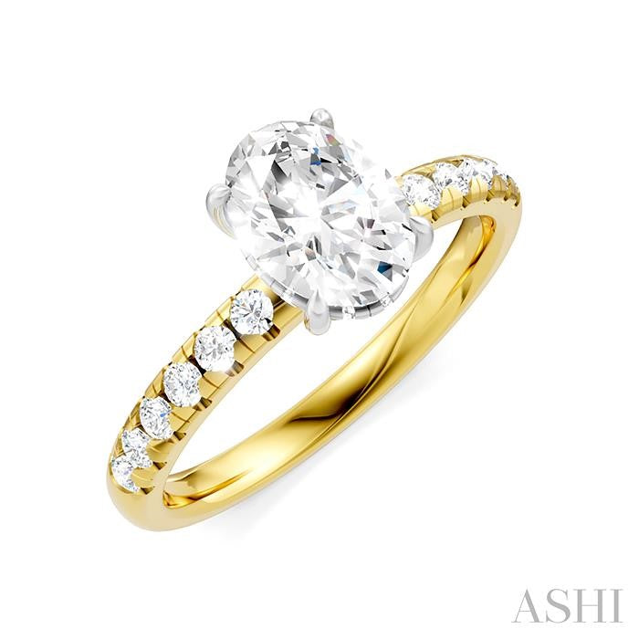 1/3 Ctw Oval Shape Round Cut Diamond Semi-Mount Engagement Ring in 14K Yellow and White Gold