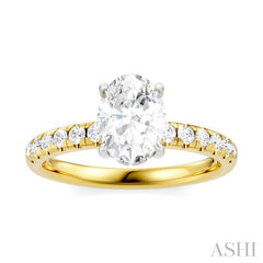 1/3 Ctw Oval Shape Round Cut Diamond Semi-Mount Engagement Ring in 14K Yellow and White Gold