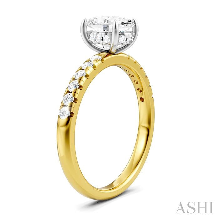 1/3 Ctw Oval Shape Round Cut Diamond Semi-Mount Engagement Ring in 14K Yellow and White Gold