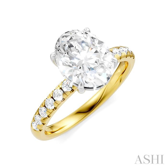 1/3 Ctw Oval Shape Round Cut Diamond Semi-Mount Engagement Ring in 14K Yellow and White Gold