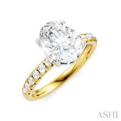 1/3 Ctw Oval Shape Round Cut Diamond Semi-Mount Engagement Ring in 14K Yellow and White Gold