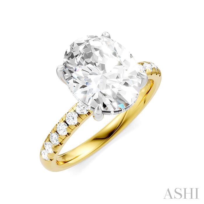 1/3 Ctw Oval Shape Round Cut Diamond Semi-Mount Engagement Ring in 14K Yellow and White Gold