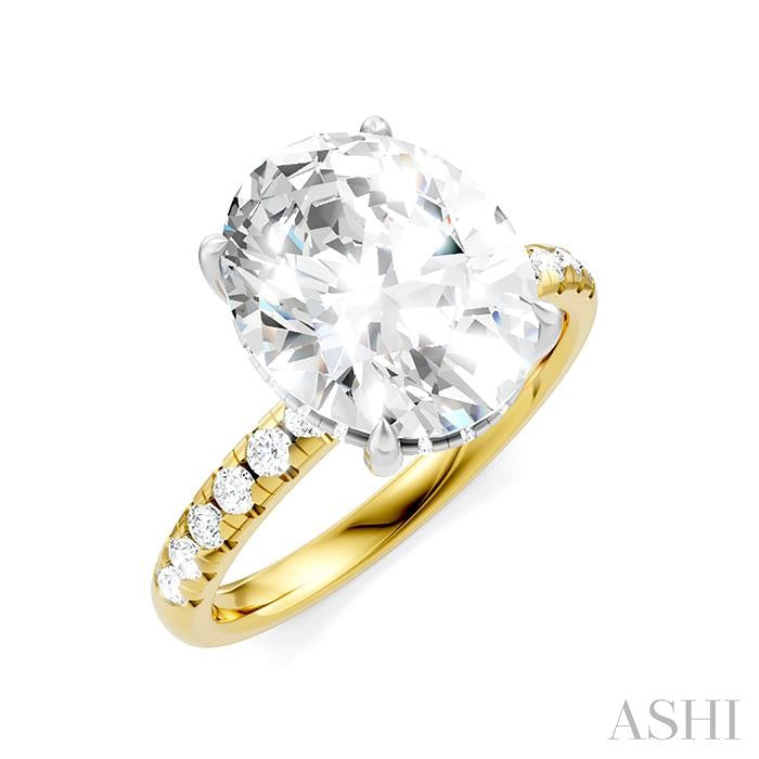 1/3 Ctw Oval Shape Round Cut Diamond Semi-Mount Engagement Ring in 14K Yellow and White Gold