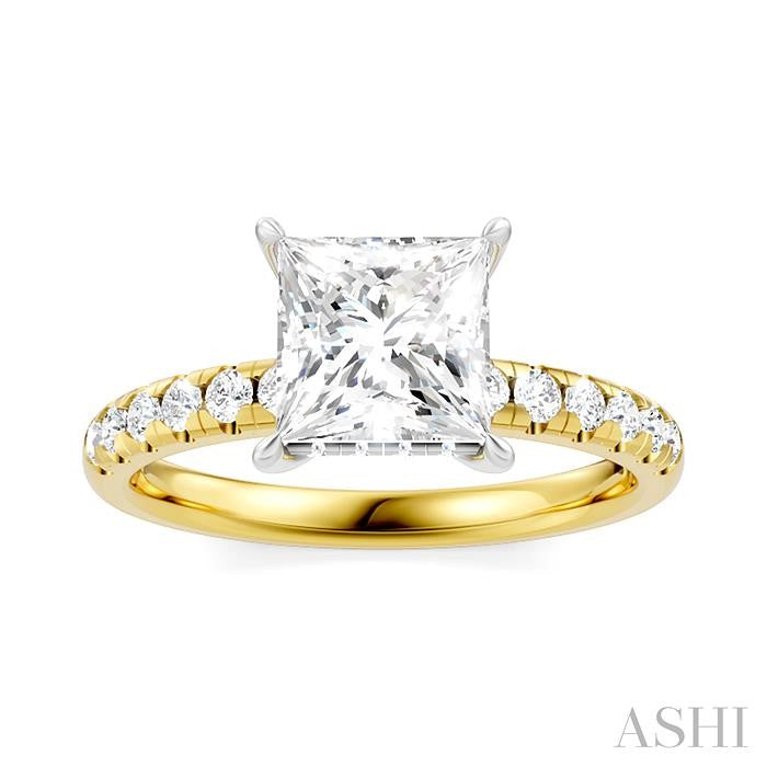1/3 Ctw Princess Shape Round Cut Diamond Semi-Mount Engagement Ring in 14K Yellow and White Gold