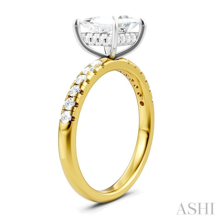 1/3 Ctw Princess Shape Round Cut Diamond Semi-Mount Engagement Ring in 14K Yellow and White Gold